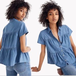 Madewell Denim Seamed Babydoll Button-Down Shirt L